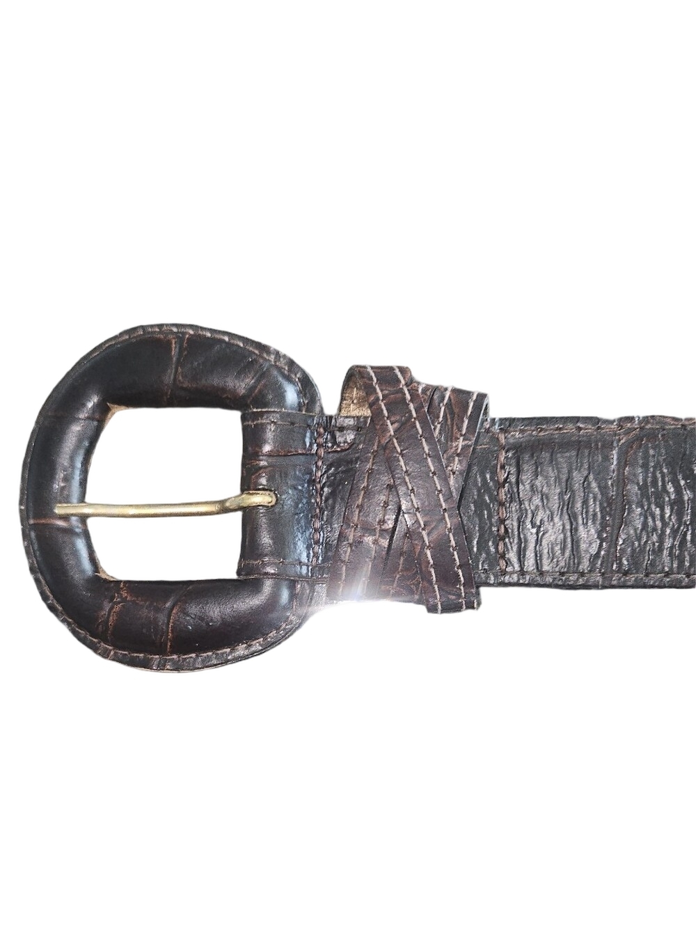 Vintage Omega Italian Croco Leather Brown Fashion Belt Large Style 4731 - Picture 3 of 7
